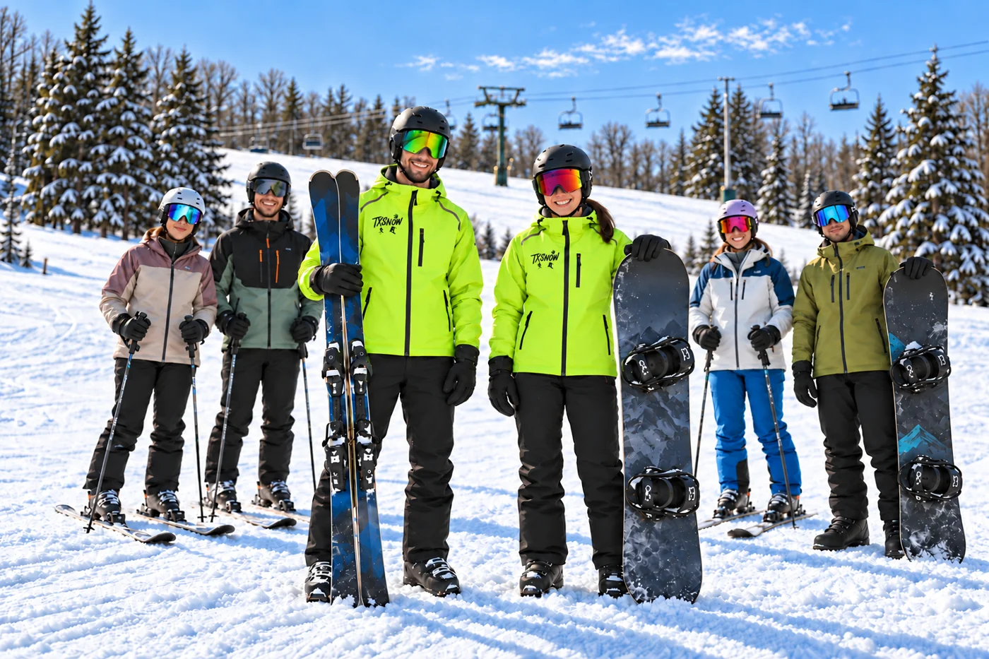 Ski and snowboard students with TXSNOW instructors